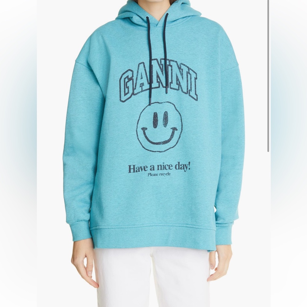 Ganni Turquoise Smiley Sweatshirt size sm/med hoodie